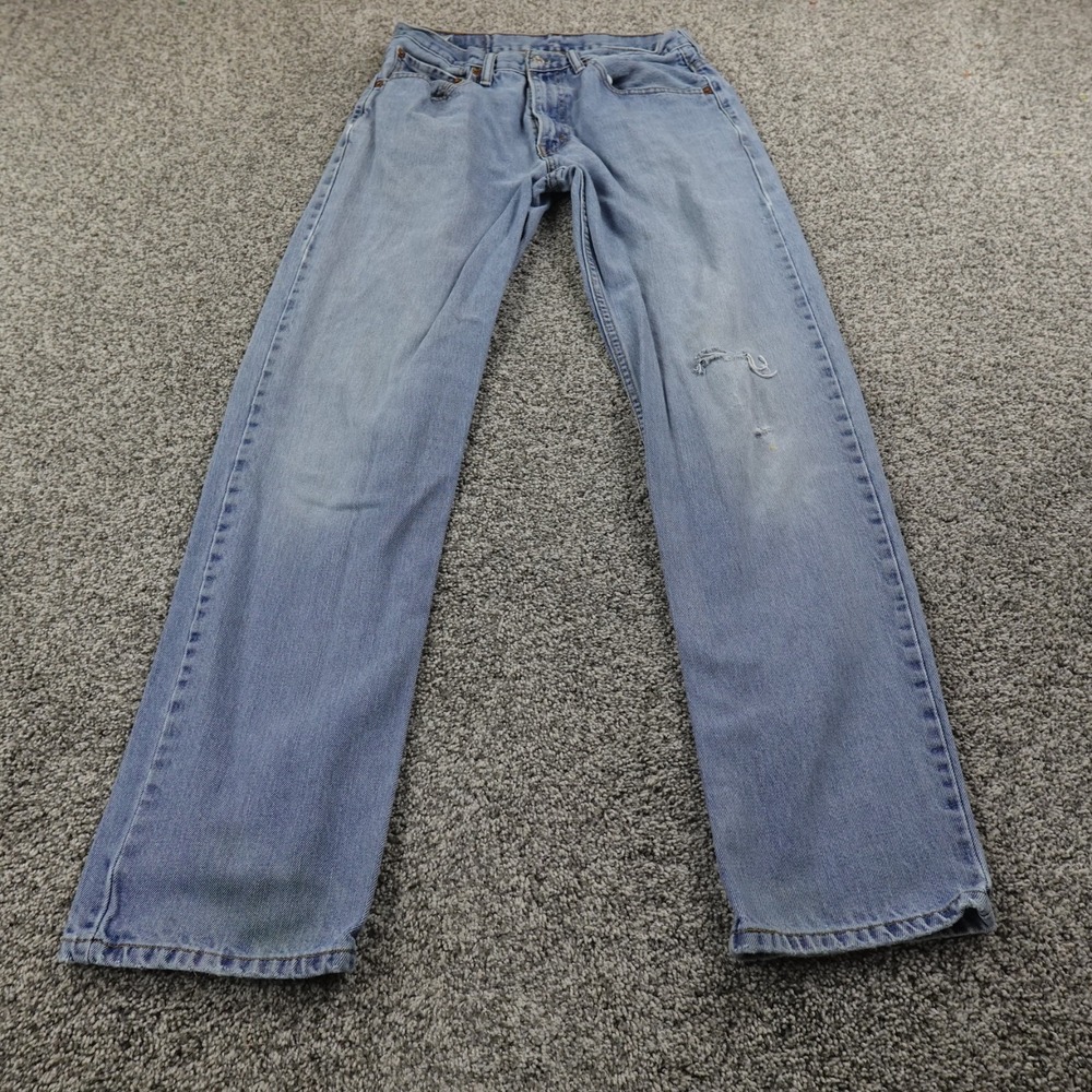 Levis Jeans Mens 32X34 Dark Blue Denim Pants 505 Straight Workwear Fade Grunge